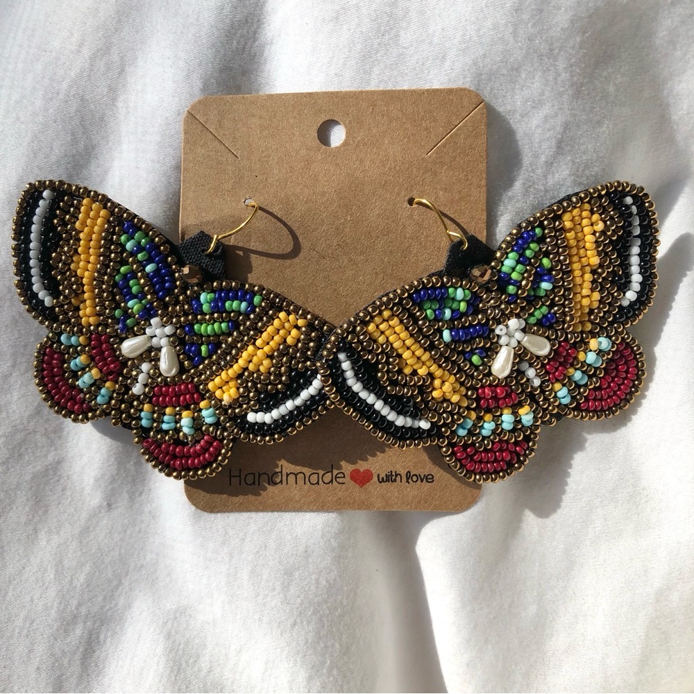 NEW Artisan-made Beaded Butterfly Earrings